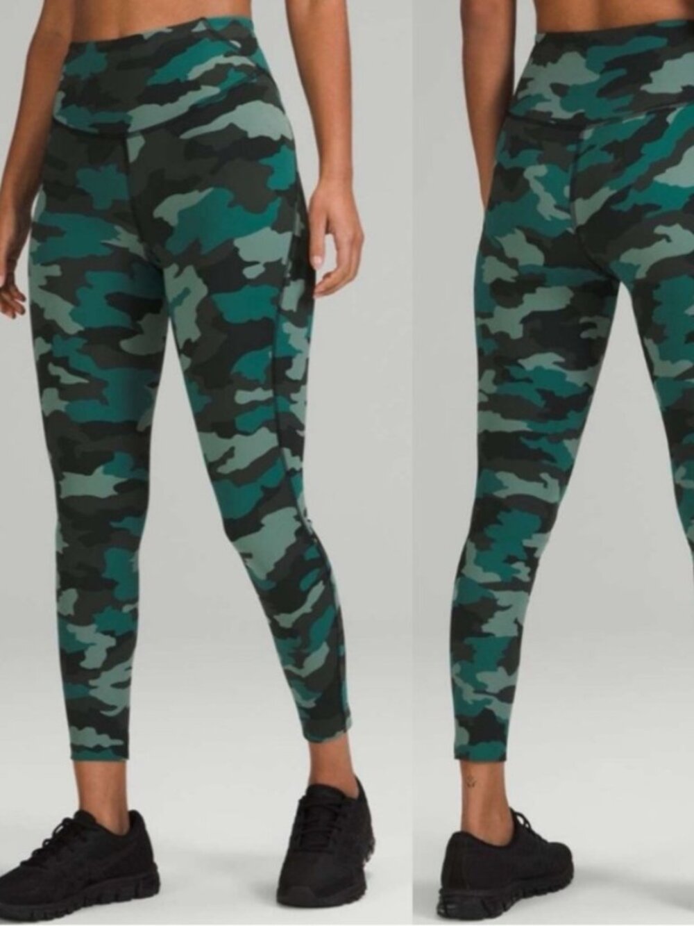 Lululemon Base Pace Teal Camo Cropped Leggings EUC 16